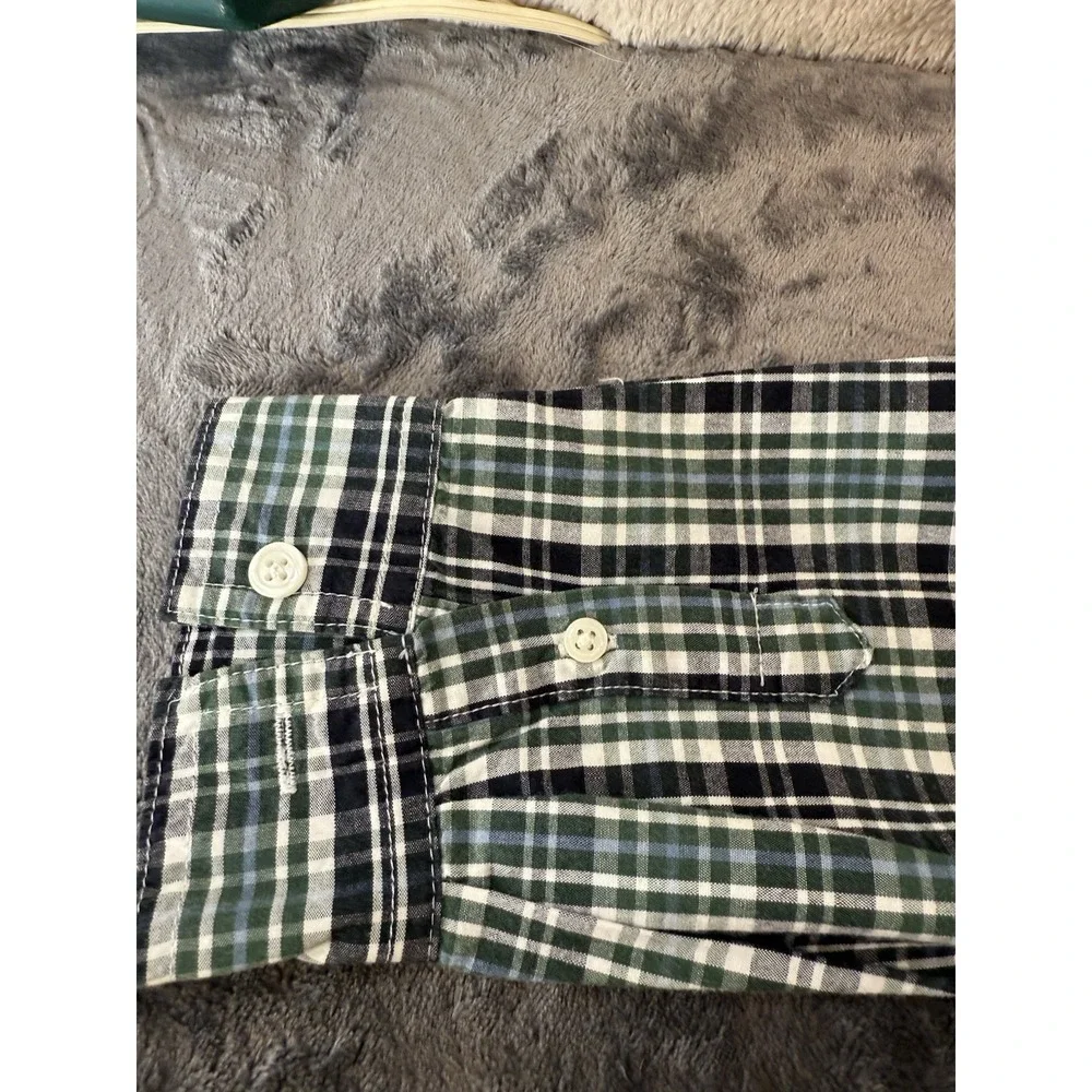 Gymboree Boys M 7/8‎ Shirt Green Plaid collared Button Up Woven Cotton Preppy